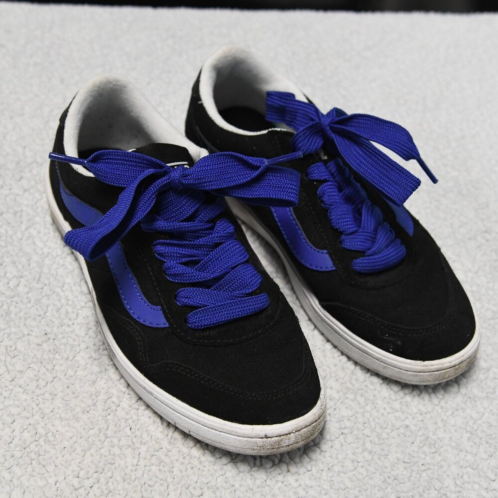 Size 5.5M / 7W - VANS Cruze Too ComfyCush Black with Blue logo and Blue fatlaces